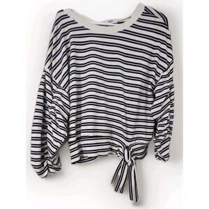 Kensie Womens Crewneck Pullover Sweatshirt Top Size L Striped White Pink Large